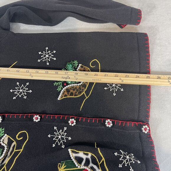 BP Design Ugly Christmas Sweater Cardigan Beaded Sz S Black Sequin Sleds Holiday - Picture 9 of 9